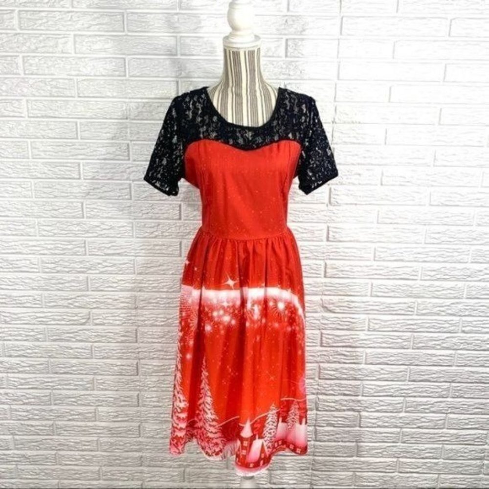 New Light Fashion Red Christmas Village Dress Size Large